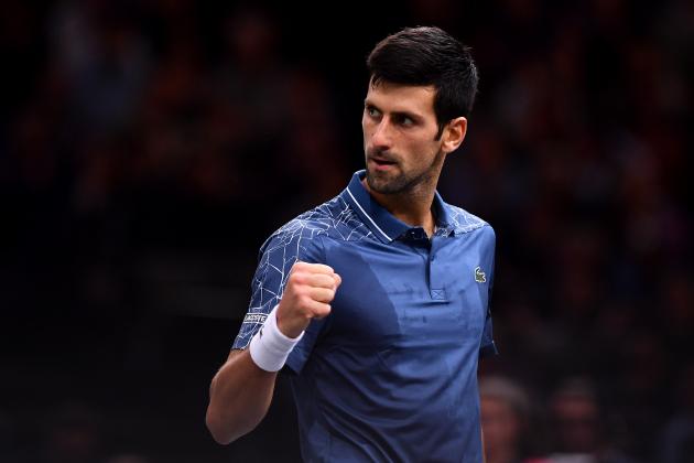 PARIS, FRANCE - NOVEMBER 03: Novak Djokovic of Serbia reacts his Semi Final match against Roger Federer of Switzerland on Day 6 of the Rolex Paris Masters on November 3, 2018 in Paris, France. (Photo by Justin Setterfield/Getty Images)