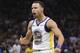 Golden State Warriors guard Stephen Curry reacts after scoring a 3-point basket during the second half of an NBA basketball game against the Sacramento Kings, Saturday, Jan. 5, 2019, in Sacramento, Calif. The Warriors won 127-123. (AP Photo/Rich Pedroncelli)
