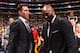 LOS ANGELES, CA - DECEMBER 18: Head Coach Luke Walton of the Los Angeles Lakers and Kobe Bryant greet after the jersey retirement ceremony on December 18, 2017 at STAPLES Center in Los Angeles, California. NOTE TO USER: User expressly acknowledges and agrees that, by downloading and/or using this Photograph, user is consenting to the terms and conditions of the Getty Images License Agreement. Mandatory Copyright Notice: Copyright 2017 NBAE (Photo by Andrew D. Bernstein/NBAE via Getty Images)