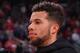 HOUSTON, TX - DECEMBER 17: Michael Carter-Williams #1 of the Houston Rockets during the national anthem before the game against the Utah Jazz on December 17, 2018 at the Toyota Center in Houston, Texas. NOTE TO USER: User expressly acknowledges and agrees that, by downloading and or using this photograph, User is consenting to the terms and conditions of the Getty Images License Agreement. Mandatory Copyright Notice: Copyright 2018 NBAE (Photo by Bill Baptist/NBAE via Getty Images)