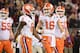SANTA CLARA, CA - JANUARY 07: Justyn Ross #8 and Trevor Lawrence #16 of the Clemson Tigers react against the Alabama Crimson Tide in the CFP National Championship presented by AT&T at Levi's Stadium on January 7, 2019 in Santa Clara, California. (Photo by Harry How/Getty Images)