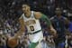 Boston Celtics forward Jayson Tatum on the court in the second half of an NBA basketball game in Dallas Saturday, Nov. 24, 2018. (AP Photo/Andy Jacobsohn)