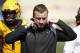 MORGANTOWN, WV - OCTOBER 06: Offensive coordinator Jake Spavital of the West Virginia Mountaineers looks on during the game against the Kansas Jayhawks at Mountaineer Field on October 6, 2018 in Morgantown, West Virginia. The Mountaineers won 38-22. (Photo by Joe Robbins/Getty Images)