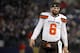 Cleveland Browns quarterback Baker Mayfield stands on the field in the second half of an NFL football game against the Baltimore Ravens, Sunday, Dec. 30, 2018, in Baltimore. Baltimore won 26-24. (AP Photo/Carolyn Kaster)