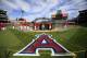 The Los Angeles Angels logo is seen behind home plate during the Angels baseball practice in Anaheim, Calif., Wednesday, Oct. 21, 2009. The Angels play the New York Yankees in Game 5 of the American League Championship Series on Thursday. (AP Photo/Jae C. Hong)