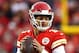 KANSAS CITY, MISSOURI - DECEMBER 30: Quarterback Patrick Mahomes #15 of the Kansas City Chiefs in action during the game against the Oakland Raiders at Arrowhead Stadium on December 30, 2018 in Kansas City, Missouri. (Photo by Jamie Squire/Getty Images)