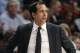 Miami Heat head Coach Erik Spoelstra looks on during the first half of an NBA basketball game against the Boston Celtics, Thursday, Jan. 10, 2019, in Miami. The Heat defeated the Celtics 115-99. (AP Photo/Joel Auerbach)