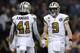 NEW ORLEANS, LA - NOVEMBER 18: Drew Brees #9 of the New Orleans Saints and Alvin Kamara #41 react during a game against the Philadelphia Eagles at the Mercedes-Benz Superdome on November 18, 2018 in New Orleans, Louisiana. (Photo by Jonathan Bachman/Getty Images)