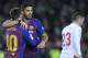 Barcelona's Argentinian forward Lionel Messi celebrates his goal with Barcelona's Uruguayan forward Luis Suarez (2L) during the Spanish League football match between FC Barcelona and SD Eibar at the Camp Nou stadium in Barcelona on January 13, 2019. (Photo by LLUIS GENE / AFP) (Photo credit should read LLUIS GENE/AFP/Getty Images)