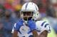 Indianapolis Colts wide receiver T.Y. Hilton (13) adjusts his helmet before an NFL divisional football playoff game against the Kansas City Chiefs in Kansas City, Mo., Saturday, Jan. 12, 2019. (AP Photo/Charlie Neibergall)