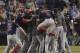 The Boston Red Sox celebrate after Game 5 of baseball's World Series against the Los Angeles Dodgers on Sunday, Oct. 28, 2018, in Los Angeles. The Red Sox won 5-1 to win the series 4 games to 1. (AP Photo/Mark J. Terrill)