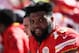 KANSAS CITY, MO - OCTOBER 28: Jeff Allen #73 of the Kansas City Chiefs of the Kansas City Chiefs sits on the bench after a scoring drive during the third quarter of the game against the Denver Broncos at Arrowhead Stadium on October 28, 2018 in Kansas City, Missouri. (Photo by Jamie Squire/Getty Images)