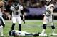 NEW ORLEANS, LOUISIANA - JANUARY 13: Alshon Jeffery #17 of the Philadelphia Eagles is consoled by Nick Foles #9 after allowing a pass to go through his hands that led to an interception late in the fourth quarter against the New Orleans Saints in the NFC Divisional Playoff Game at Mercedes Benz Superdome on January 13, 2019 in New Orleans, Louisiana. The Saints defeated the Eagles 20-14. (Photo by Chris Graythen/Getty Images)