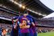 BARCELONA, SPAIN - OCTOBER 28: Luis Suarez of Barcelona celebrates his goal with team mates during the La Liga match between FC Barcelona and Real Madrid CF at Camp Nou on October 28, 2018 in Barcelona, Spain. (Photo by TF-Images/Getty Images)