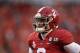 SANTA CLARA, CA - JANUARY 07: Jalen Hurts #2 of the Alabama Crimson Tide warms up prior to the CFP National Championship against the Clemson Tigers presented by AT&T at Levi's Stadium on January 7, 2019 in Santa Clara, California. (Photo by Christian Petersen/Getty Images)