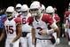Arizona Cardinals quarterback Josh Rosen (3) leads his team onto the field to warm-up before an NFL football game against the Seattle Seahawks, Sunday, Dec. 30, 2018, in Seattle. (AP Photo/John Froschauer)