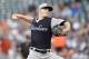 New York Yankees starting pitcher Sonny Gray delivers a pitch during the first inning of the second baseball game of a split doubleheader against the Baltimore Orioles, Saturday, Aug. 25, 2018, in Baltimore. (AP Photo/Nick Wass)