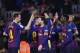 FC Barcelona's Dembele, right, celebrates after scoring with teammates his side's second goal during a Spanish Copa del Rey soccer match between FC Barcelona and Levante at the Camp Nou stadium in Barcelona, Spain, Thursday, Jan. 17, 2019. (AP Photo/Manu Fernandez)