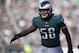 PHILADELPHIA, PA - OCTOBER 21: Jordan Hicks #58 of the Philadelphia Eagles reacts against the Carolina Panthers at Lincoln Financial Field on October 21, 2018 in Philadelphia, Pennsylvania. (Photo by Mitchell Leff/Getty Images)