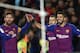FC Barcelona's Luis Suarez, right, celebrates after scoring his opening goal with his teammate Lionel Messi during the Spanish La Liga soccer match between FC Barcelona and Eibar at the Camp Nou stadium in Barcelona, Spain, Sunday, Jan. 13, 2019. (AP Photo/Manu Fernandez)