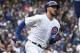 Chicago Cubs' Kris Bryant (17) runs the bases after he hit a two RBI double during the fifth inning of a baseball game against the St. Louis Cardinals on Sunday, Sept. 30, 2018, in Chicago. (AP Photo/Matt Marton)