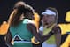 United States' Serena Williams, left, consoles Ukraine's Dayana Yastremska after winning their third round match at the Australian Open tennis championships in Melbourne, Australia, Saturday, Jan. 19, 2019. (AP Photo/Andy Brownbill)