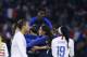 France's players celebrate after their forward Kadidiatou Diani (hidden) scored a goal during a women's friendly football match between France and USA at the Oceane Stadium in Le Havre, northwestern France, on January 19, 2019. (Photo by CHARLY TRIBALLEAU / AFP) (Photo credit should read CHARLY TRIBALLEAU/AFP/Getty Images)