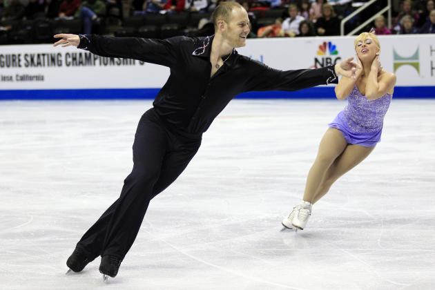 John Coughlin, left, and Caydee Denney compete in the pairs short program at the U.S. Figure Skating Championships in San Jose, Calif., Thursday, Jan. 26, 2012. (AP Photo/Marcio Jose Sanchez)