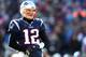 FOXBOROUGH, MASSACHUSETTS - JANUARY 13: Tom Brady #12 of the New England Patriots looks on during the game against the Los Angeles Chargers at Gillette Stadium on January 13, 2019 in Foxborough, Massachusetts. (Photo by Maddie Meyer/Getty Images)