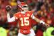 KANSAS CITY, MISSOURI - JANUARY 20: Patrick Mahomes #15 of the Kansas City Chiefs throws a pass in the first half against the New England Patriots during the AFC Championship Game at Arrowhead Stadium on January 20, 2019 in Kansas City, Missouri. (Photo by Ronald Martinez/Getty Images)