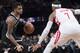 Houston Rockets forward Carmelo Anthony (7) guards Brooklyn Nets guard D'Angelo Russell during the second half of an NBA basketball game, Friday, Nov. 2, 2018, in New York. The Rockets won 119-111. (AP Photo/Mary Altaffer)