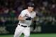 TOKYO, JAPAN - NOVEMBER 10: Catcher J.T. Realmuto #11 of the Miami Marlins hits a double in the bottom of 7th inning during the game two of the Japan and MLB All Stars at Tokyo Dome on November 10, 2018 in Tokyo, Japan. (Photo by Kiyoshi Ota/Getty Images)