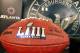 One of two footballs that flanked local, state and federal law enforcement officials at a Tuesday news conference about public safety at the upcoming Super Bowl 53 in Atlanta. The city is hosting the game on Feb. 3. (AP Photo/Jeff Martin)