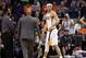 Phoenix Suns guard Devin Booker (1) leaves the game after being ejected during the second half of an NBA basketball game against the Minnesota Timberwolves, Tuesday, Jan. 22, 2019, in Phoenix. (AP Photo/Matt York)
