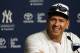 New York Yankees' Alex Rodriguez reacts during a news conference prior to his last MLB baseball game against the Tampa Bay Rays on Friday, Aug. 12, 2016, in New York. (AP Photo/Adam Hunger)