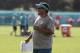 Miami Dolphins offensive coordinator Dowell Loggains watches at the NFL football team's training camp, Friday, July 27, 2018, in Davie, Fla. (AP Photo/Lynne Sladky)