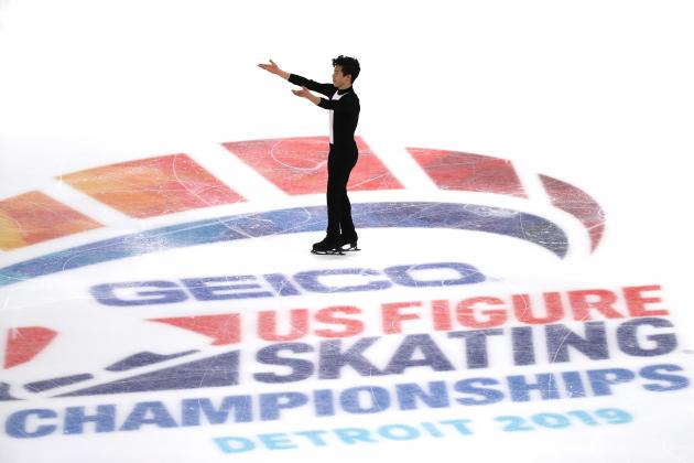 DETROIT, MICHIGAN - JANUARY 26:  Nathan Chen competes in the mens short program during the 2019 U.S. Figure Skating Championships at Little Caesars Arena on January 26, 2019 in Detroit, Michigan. (Photo by Gregory Shamus/Getty Images)