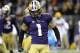 Washington defensive back Byron Murphy celebrates after Washington defensive back JoJo McIntosh intercepted a pass during the second half of an NCAA college football game against Arizona State, Saturday, Sept. 22, 2018, in Seattle. Washington won 27-20. (AP Photo/Ted S. Warren)