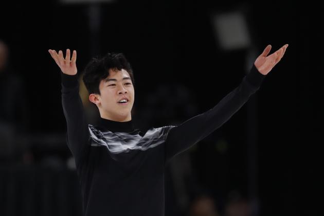 Nathan Chen acknowledges the audience after performing the men's free skate at the U.S. Figure Skating Championships, Sunday, Jan. 27, 2019, in Detroit. (AP Photo/Paul Sancya)