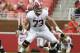 FILE - In this Oct. 6, 2018, file photo, Alabama offensive lineman Jonah Williams sets up to block against Arkansas in the second half of a game in Fayetteville, Ark. Williams was named to the 2018 AP All-America NCAA college football team, Monday, Dec. 10, 2018. (AP Photo/Michael Woods, File)
