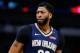 NEW ORLEANS, LOUISIANA - DECEMBER 28: Anthony Davis #23 of the New Orleans Pelicans reacts during a game against the Dallas Mavericks at the Smoothie King Center on December 28, 2018 in New Orleans, Louisiana. NOTE TO USER: User expressly acknowledges and agrees that, by downloading and or using this photograph, User is consenting to the terms and conditions of the Getty Images License Agreement.  (Photo by Jonathan Bachman/Getty Images)