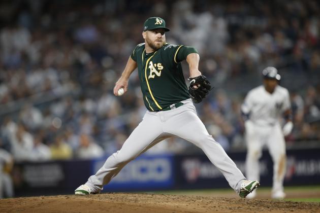 NEW YORK, NY - OCTOBER 3: Shawn Kelley #31 of the Oakland Athletics pitches during the game against the New York Yankees in the American League Wild Card Game at Yankee Stadium on October 3, 2018 New York, New York. The Yankees defeated the Athletics 7-2. Zagaris/Oakland Athletics/Getty Images)