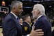 SAN ANTONIO, TX - JANUARY 29: Igor Kokoskov head coach of the Phoenix Suns talks with Gregg Popovich head coach of the San Antonio Spurs before an NBA game held January 29, 2019 at the AT&T Center in San Antonio, Texas. NOTE TO USER: User expressly acknowledges and agrees that, by downloading and or using this photograph, User is consenting to the terms and conditions of the Getty Images License Agreement. (Photo by Edward A. Ornelas/Getty Images)
