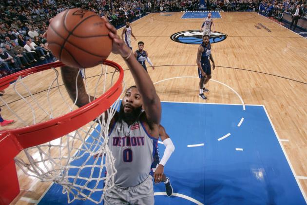 DALLAS, TX - JANUARY 25: Andre Drummond #0 of the Detroit Pistons dunks against the Dallas Mavericks on January 25, 2019 at the American Airlines Center in Dallas, Texas. NOTE TO USER: User expressly acknowledges and agrees that, by downloading and or using this photograph, User is consenting to the terms and conditions of the Getty Images License Agreement. Mandatory Copyright Notice: Copyright 2019 NBAE (Photo by Glenn James/NBAE via Getty Images)