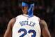 PHILADELPHIA, PA - JANUARY 19: Jimmy Butler #23 of the Philadelphia 76ers looks on against the Oklahoma City Thunder on January 19, 2019 at the Wells Fargo Center in Philadelphia, Pennsylvania NOTE TO USER: User expressly acknowledges and agrees that, by downloading and/or using this Photograph, user is consenting to the terms and conditions of the Getty Images License Agreement. Mandatory Copyright Notice: Copyright 2019 NBAE (Photo by David Dow/NBAE via Getty Images)