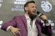 Conor McGregor speaks during a news conference in New York, Thursday, Sept. 20, 2018. McGregor is returning to UFC after a two-year absence. He fights undefeated Khabib Nurmagomedov on Oct. 6 in New York. (AP Photo/Seth Wenig)