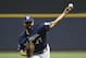 Milwaukee Brewers starting pitcher Gio Gonzalez (47) throws during the first inning of Game 1 of the National League Championship Series baseball game against the Los Angeles Dodgers Friday, Oct. 12, 2018, in Milwaukee. (AP Photo/Jeff Roberson)