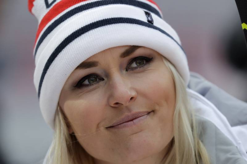 United States' Lindsey Vonn stands in the mixed zone after the women's combined at the 2018 Winter Olympics in Jeongseon, South Korea, Thursday, Feb. 22, 2018. (AP Photo/Michael Probst)
