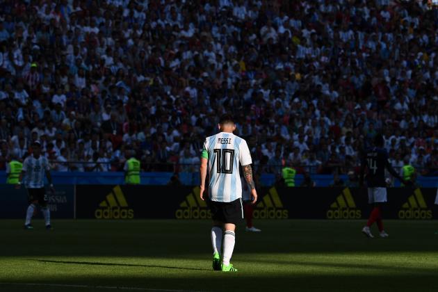 TOPSHOT - Argentina's forward Lionel Messi walks on the pitch during the Russia 2018 World Cup round of 16 football match between France and Argentina at the Kazan Arena in Kazan on June 30, 2018. (Photo by FRANCK FIFE / AFP) / RESTRICTED TO EDITORIAL USE - NO MOBILE PUSH ALERTS/DOWNLOADS (Photo credit should read FRANCK FIFE/AFP/Getty Images)