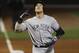 New York Yankees' Aaron Judge celebrates after a home run against the Boston Red Sox during the first inning of Game 2 of a baseball American League Division Series, Saturday, Oct. 6, 2018, in Boston. (AP Photo/Charles Krupa)